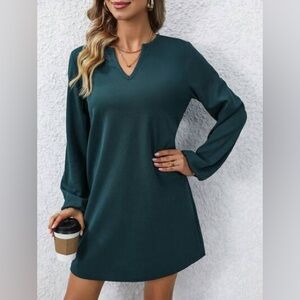 SHEIN Privé Women's Long Sleeve Deep V-neck Fishtail Dress Dark Green size M